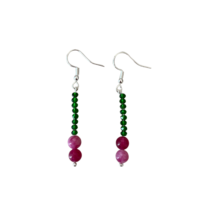 Emerald & Pink Jade Drop Earrings