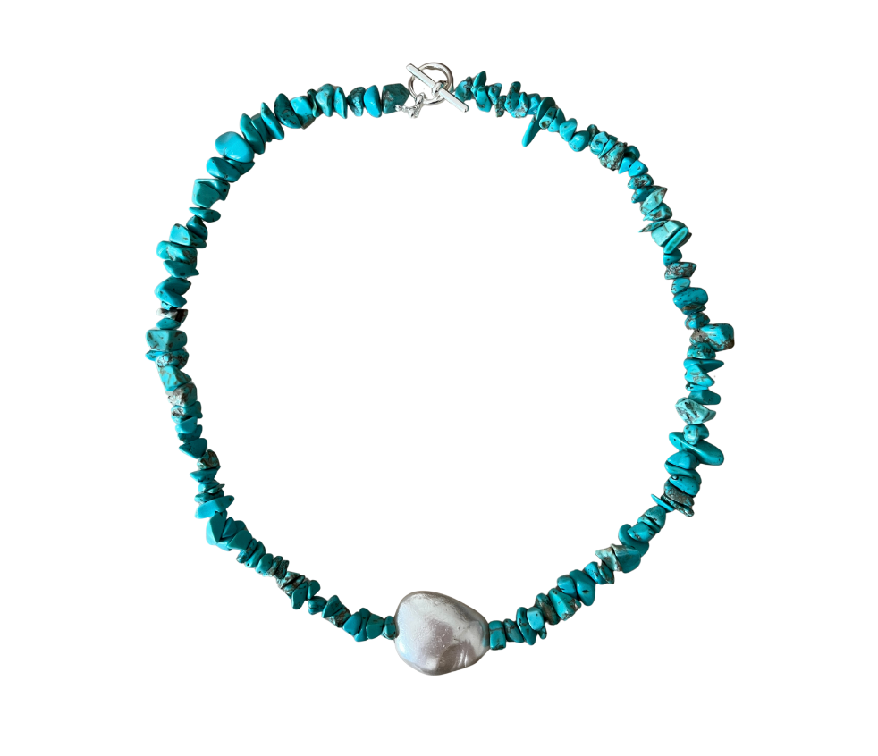Raw Turquoise Pearl Necklace